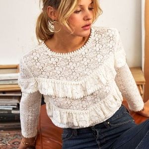 Sézane Ninon Ivory Lace Ruffle Blouse Size 4